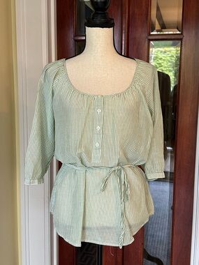 GAP | Y2K Silk Blend Striped Tie Waist Top Cottagecore Coastal Girl, Size M